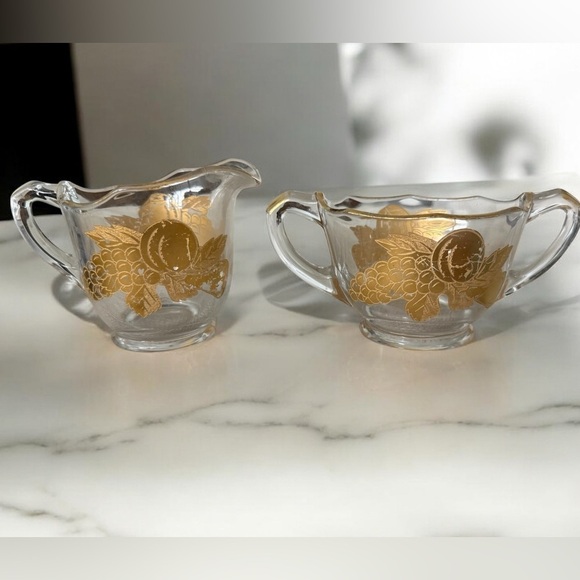 Vintage Paden City Glass Golden Fruit Creamer Pitcher and Sugar Bowl. - Picture 1 of 10